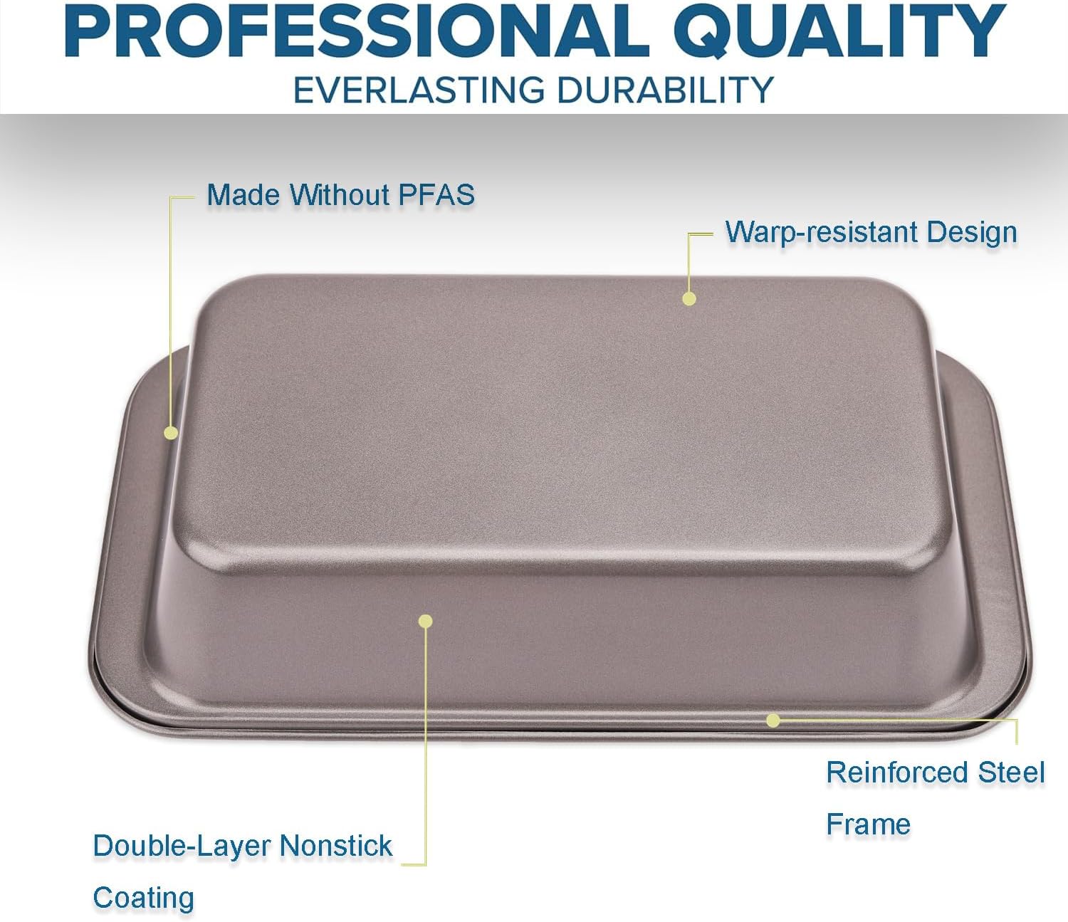Skiennix Nonstick Loaf Pan Set - 9 x 5 Inch Carbon Steel Bakeware with 100 Parchment Liners | Gray