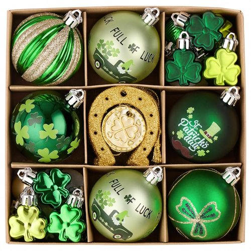 Valery Madelyn 50ct St Patricks Day Tree Decorations Shamrock Ornament Set, Irish Hanging Ball Ornament for Small Tree, Good Luck Clover Green Ornaments for St Patty's Day