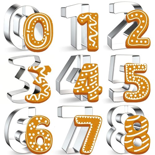 9PCS Number Cookie Cutters Set,Stainless Steel Birthday Numbers 0-8(6 Reverses to 9),3Inches Cookie Fondant Dough Numbers Kitchen Baking,for Birthday wedding family gathering Halloween Christmas Party