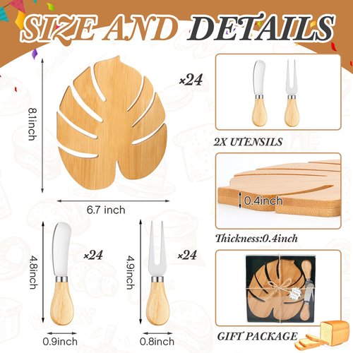 Ziliny 24 Set Hawaiian Luau Charcuterie Board for Party Decoration,Tropical Small Cutting Cheese Board with Knives and Forks for Baby Shower Summer Beach Birthday Party (Palm Leaf)