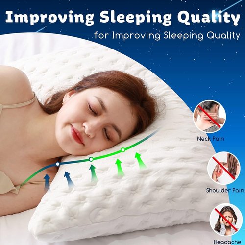 KUCEY Cooling Side Sleeper Pillow for Neck and Shoulder Pain, Luxury Shredded Memory Foam Curved Bed Pillows for Sleeping Set of 1- Adjustable Standard Size- Washable Cover Crescent White