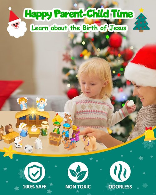 Nativity Advent Calendar 2025 - Christian Story Playset for Kids | 25-Piece Nativity Scene Set for Ages 1-6+