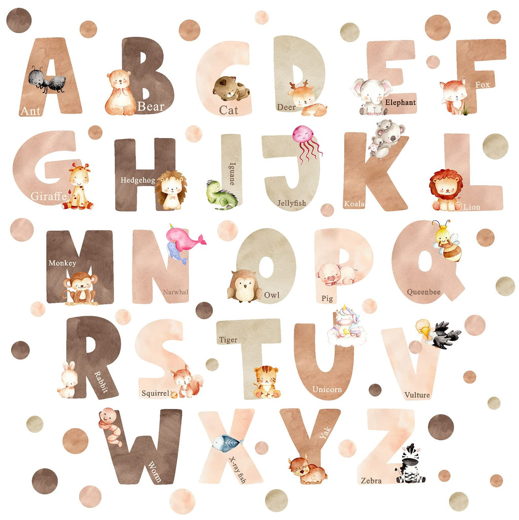 Animal Alphabet Wall Decals Alphabet Letters for Wall Peel and Stick Wall Decal for Kids Boys Girls Bedroom Educational ABC Wall Decor Learning Wall Decal Vinyl Sticker for Nursery Playroom Classroom