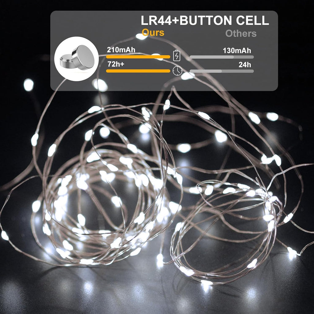 Skiennix 24 Pack LED Fairy Lights - Waterproof 7FT Silver Wire String Lights for DIY Christmas Decor