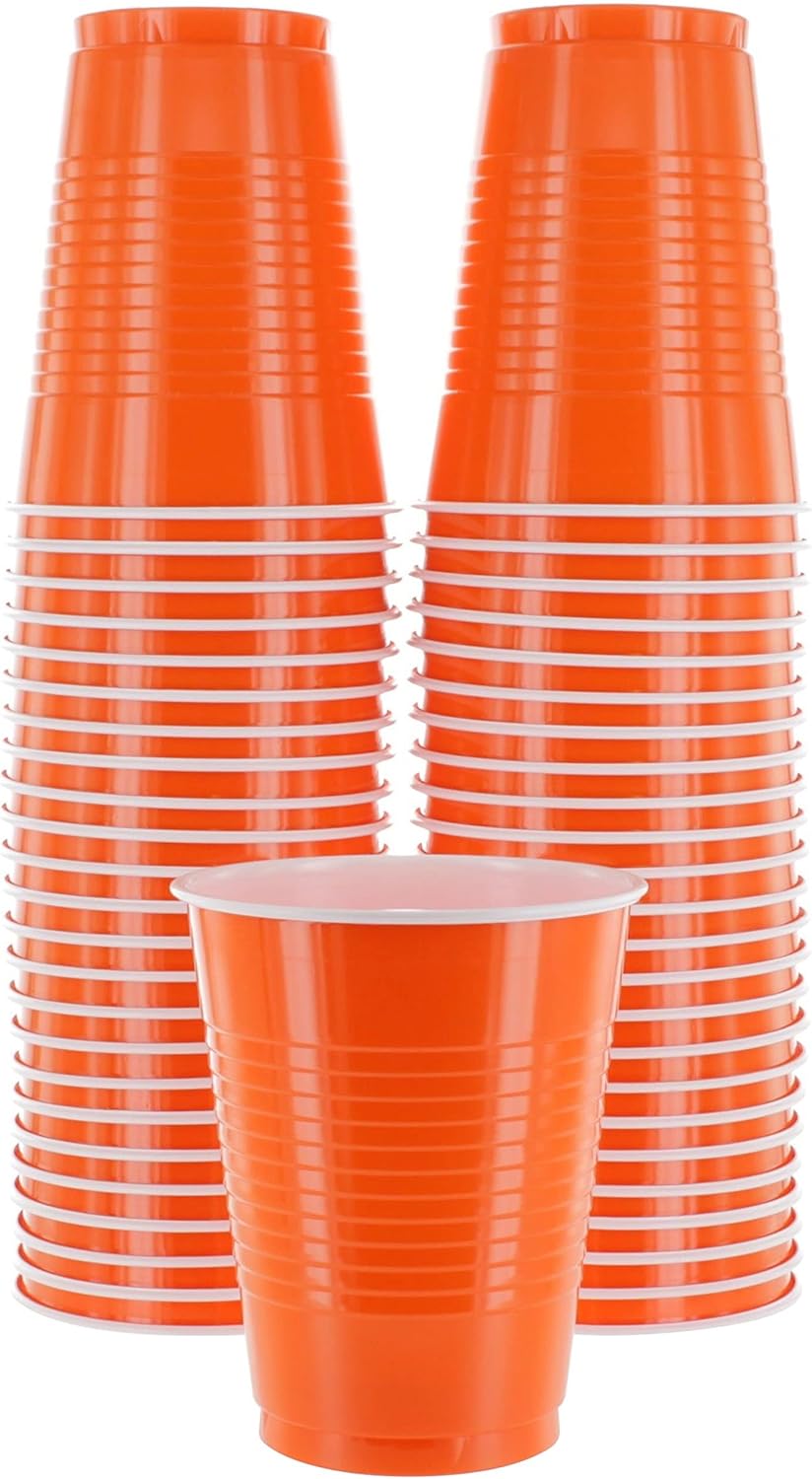 Orange 18-Ounce Disposable Cups by [Brand Name] - Strong & Sturdy Plastic Party Cups | 50 Pack for Events