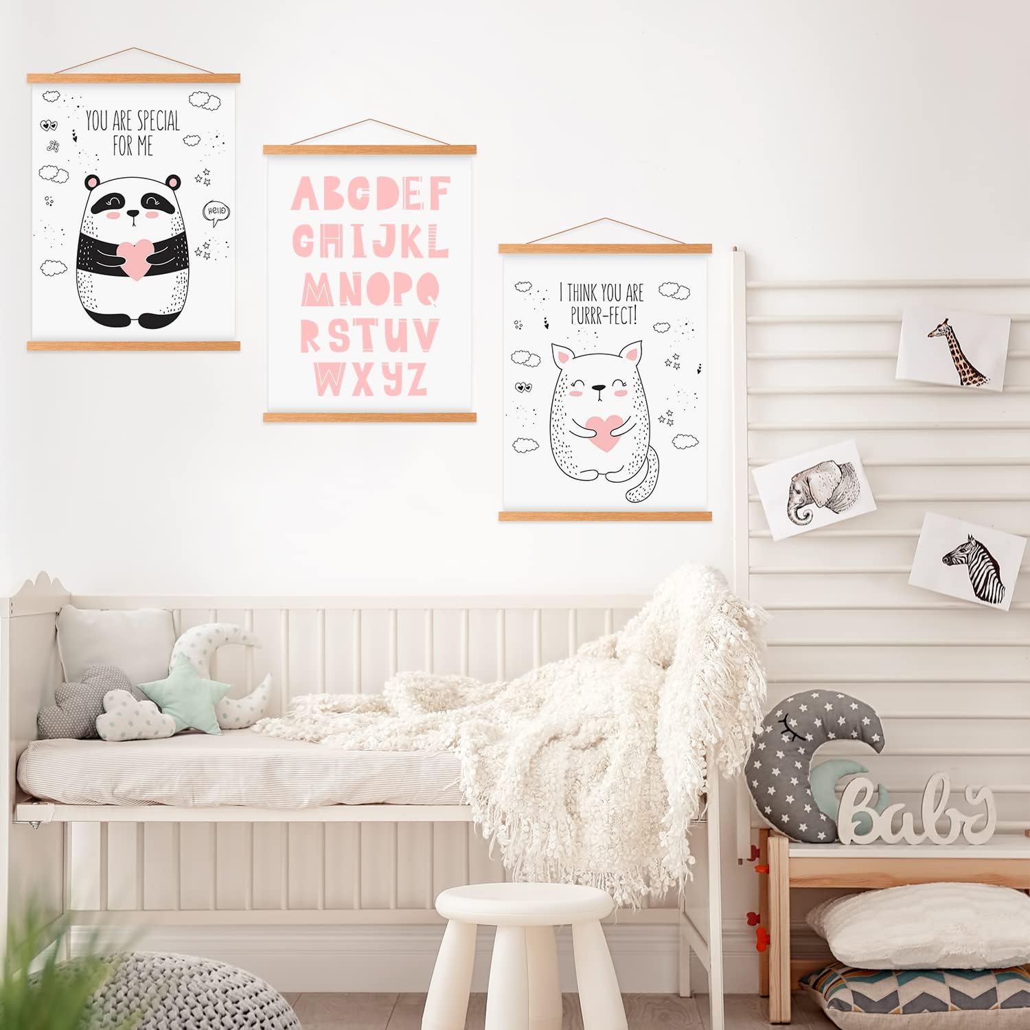 Benjia Magnetic Wooden Poster Frame - Light Wood Hanging Kit for Canvas Art (120cm / 47", Teak Color)