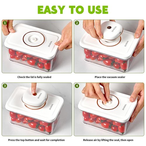 ZKIRON One-Touch Electric Vacuum Seal Food Storage Containers Set of 3 - Automatic Sealer Machine with Airtight Meal Prep Containers - BPA-Free & Stackable for Vegetables, Meat, Fruits (White)