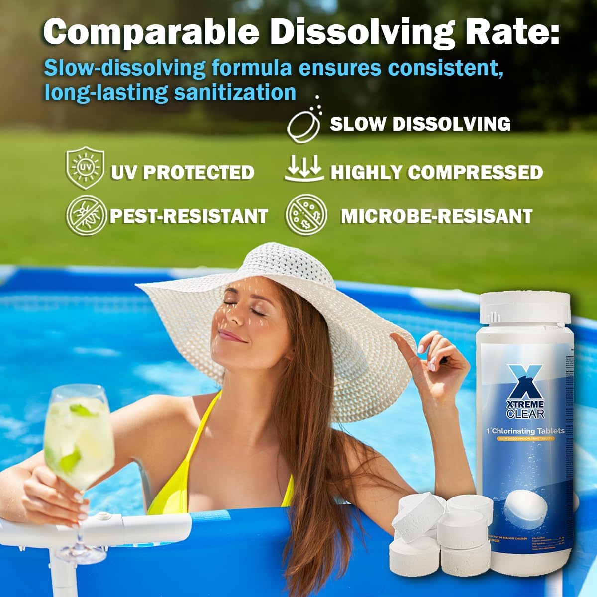 XtremeClear Chlorine Tabs - Slow Dissolving Sanitizer for Pools & Spas | 1.5 lbs for Crystal Clear Water