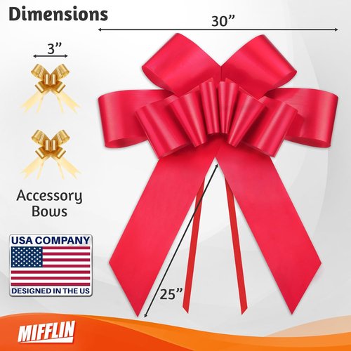 Mifflin-USA Big Car Bow - Matte Red 30 Inch Gift Bow | Giant Birthday & Christmas Car Decor with Suction Cups