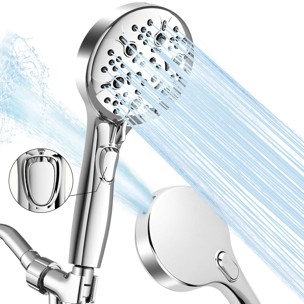 XFTHyzo 8-Mode High Pressure Handheld Shower Head with ON/OFF Switch,Handheld Shower Wand with Power Wash Spray for Cleaning Tubs,Pets & Tiles,79-Inch Stainless Steel Hose & Bracket,Chrome