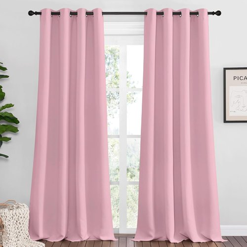 NICETOWN Crystal Pink Blackout Curtains - Grommet Top Thermal Insulated Draperies (55" x 96")