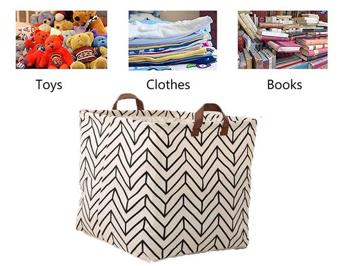 KRLIFCSL 3 Pieces 13 Inch Square Storage Bin, Fabric Folding Storage Baskets with Handles, Storage Organizer for kid's Toy & Baby Clothing - Laundry Basket/ Nursery Hamper (3 Geometric)