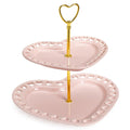 Paris Hilton 2-Tier Heart Serving Tray, Iconic Ceramic Stoneware with Metal Handle, Easy Assembly for Stylish Display, 9-Inch and 7-Inch Plates, Pink