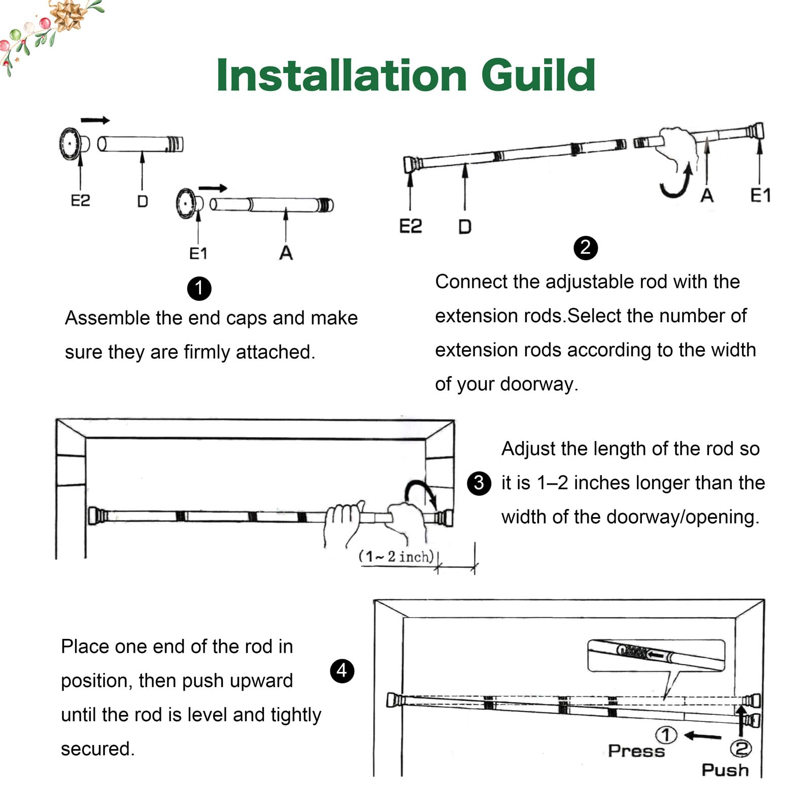 Toporion Adjustable Garland & Wreath Hanger for Front Door Frame 32"-80", Front Door Hanger for Christmas Decorations & Halloween Decor, No Drilling,Damage-Free