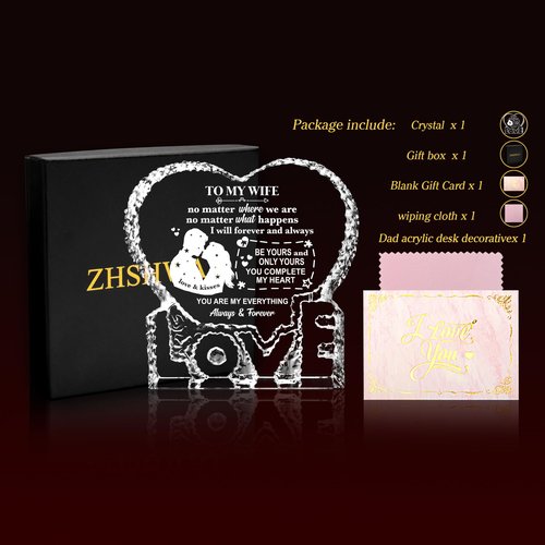 ZHSHWAT Gifts for Wife, I Love You Gifts for Her, to My Wife Crystal Keepsake Gift from Husband,Christmas Wedding Anniversary Birthday Gift for Wife
