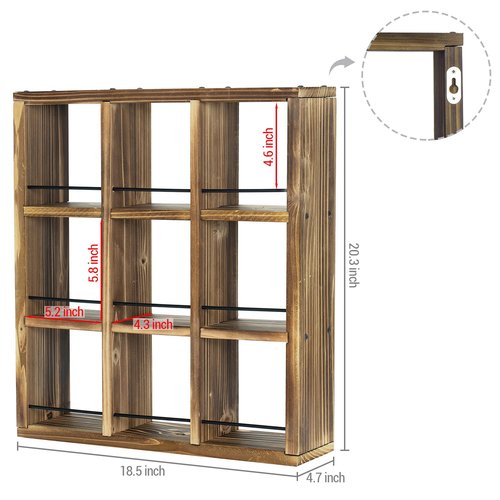 MyGift Wall Mounted Coffee Mug Display Rack – Rustic Burnt Wood Shadow Box Shelf for Collectible Travel Mugs, Cup Holder Storage for Kitchen, Office, or Coffee Bar Décor