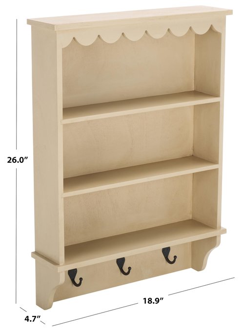 SAFAVIEH Home Collection Haven Natural Brown 3-Hook 3-Shelf Wall Mounted Rack (Fully Assembled)