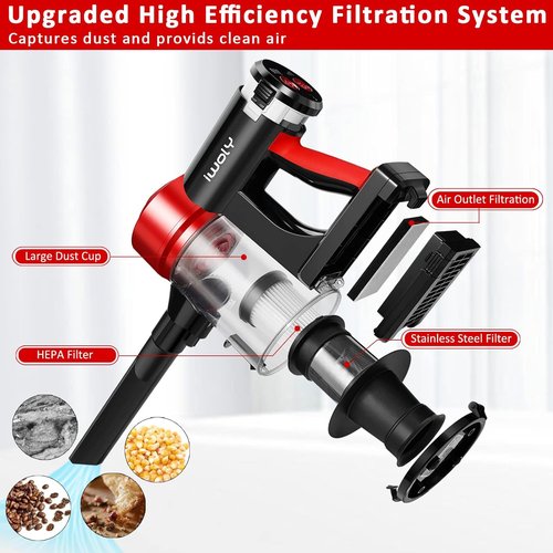 Iwoly C150 Cordless Vacuum Cleaner - Rechargeable 2200mAh Battery, 18000Pa Suction | Lightweight Handheld for Hard Floors