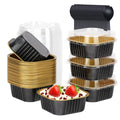 LNYZQUS 5oz Cupcake Mini Cake Pans with Lids 40 Pack, Aluminum Foil Cupcake Cups Brownie Baking Pans,Square Disposable Ramekins Baking Cups,Small Muffin Tin Holders-Black In Gold
