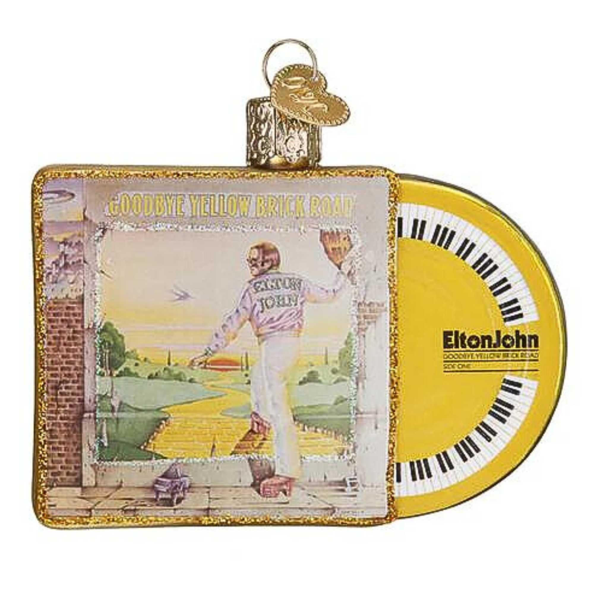 Old World Christmas Goodbye Yellow Brick Road Album Cover Glass Blown Ornament for Christmas Tree, Handcrafted Holiday Decoration, Music Collection