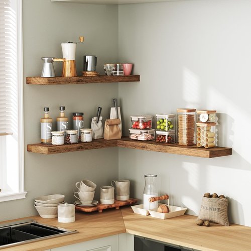 RALGEND Floating Shelves for Wall, 1.5" Thick Wall Shelf Set of 3 with Invisible Brackets, 23.6L x 7.9W Hanging Shelves Farmhouse Home Decor for Bathroom, Living Room, Bedroom, Rustic Brown 6301BJP3BF
