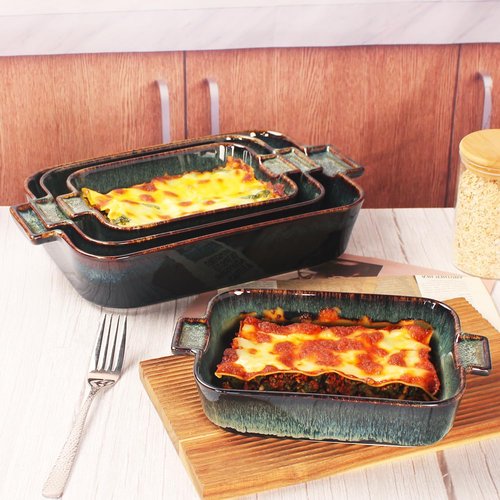 Ceramic Casserole Baking Dish - Durable 1.4 Quart Oven Safe Bakeware for Lasagna | 10 x 7 Inch Rectangular