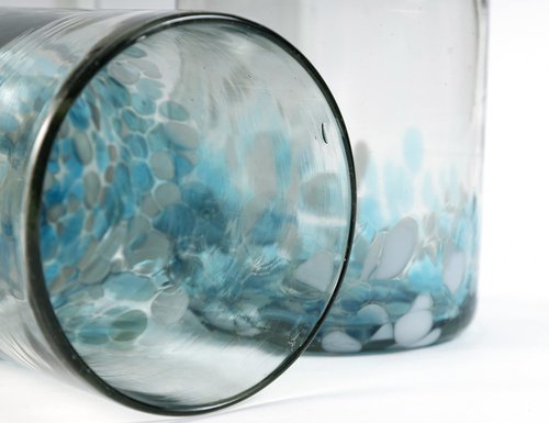 Handmade con Amor - 12 oz Hand Blown Mexican Drinking Glasses - Set of 6 tumblers, 11-13 fl oz each, Ocean Blue Confetti