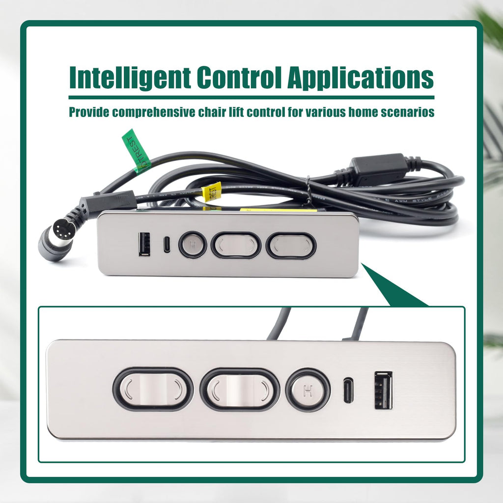 R22231010041 Controller with USB A C Ports Replacement for Dewert for Kaidi Lift Chair Motors Replace 23300047X000 DL-SK-091-D2-01, with 5 Function Key 5 Pin Male 2-Pin Female