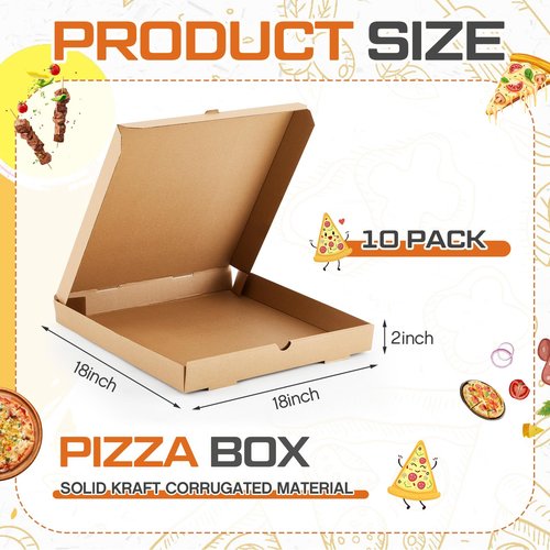 Fullhawl 10 Pcs Corrugated Pizza Boxes 18 x 18 Inches, Grease Resistant Kraft Takeout Containers Packing Boxes for Cake, Cookies, Food and Crafts