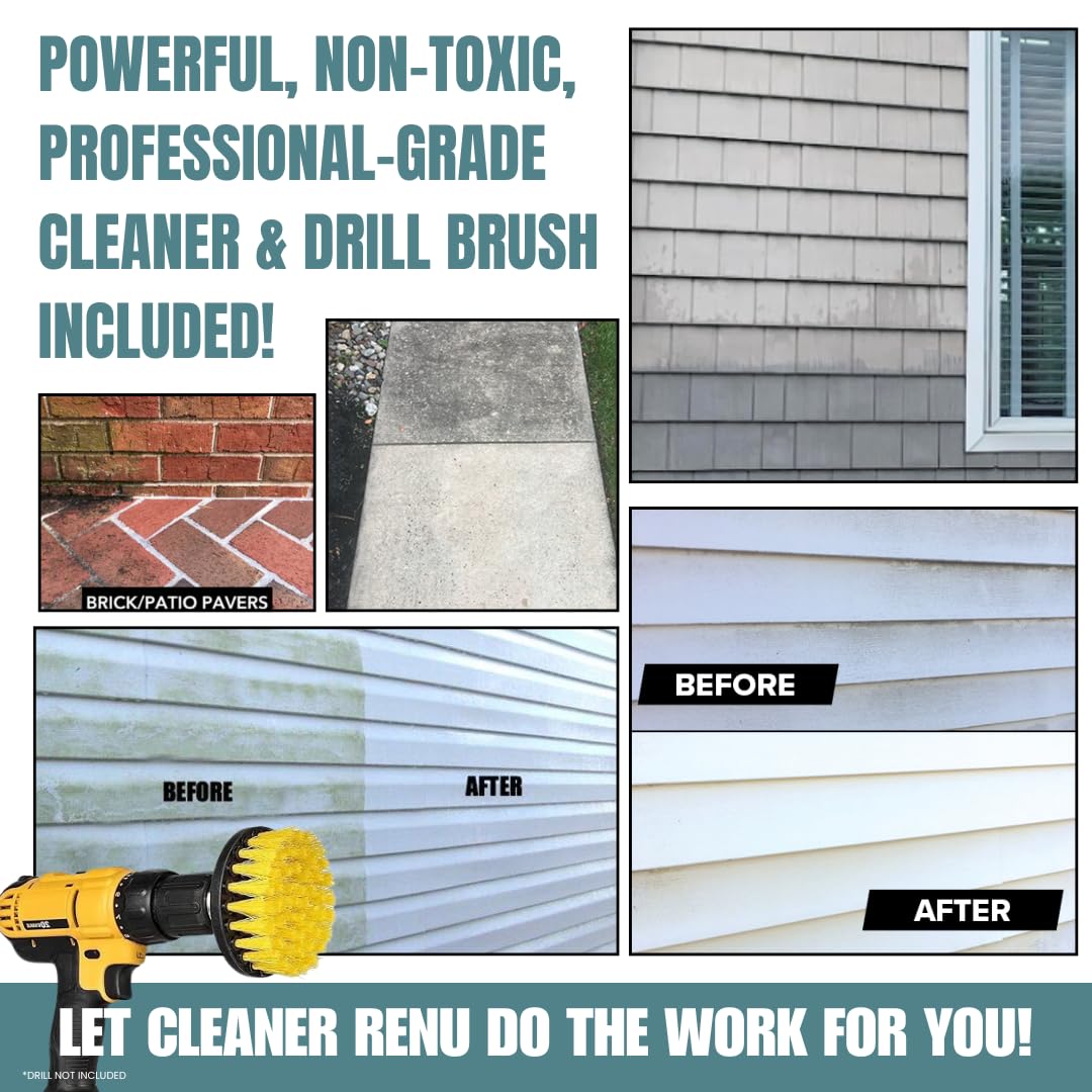 Renu Cleaner Concentrate Whole House Kit - Heavy Duty Cleaner, Removes Stains, Oxidation & More. Ideal For Vinyl Siding, Decks, Patio, Fences, Pavers & Outdoor Fabrics. Cleans an Incredible 3000 SF.
