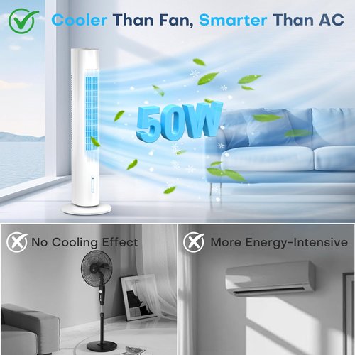MYICY Evaporative Air Cooler, 35" Windowless Air Conditioner Portable w/3 Speeds, 25ft Remote, Smart Timer & Water Tank, Portable Air Conditioners No Windows Needed, 90°Oscillating AC Unit for Room