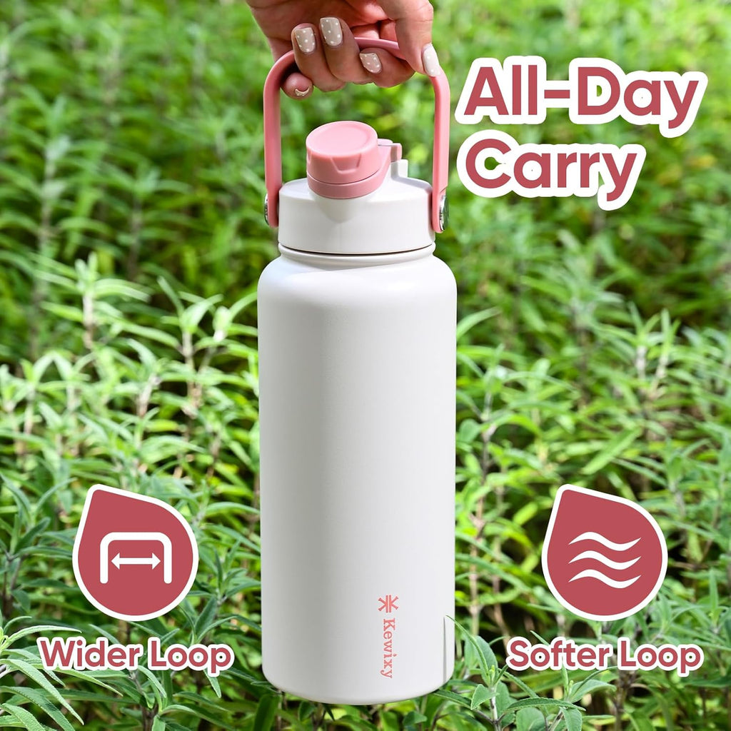 Skiennix 32 oz Insulated Water Bottle - 2-in-1 Lid with Straw & Spout, Leak Proof, Blush Pink