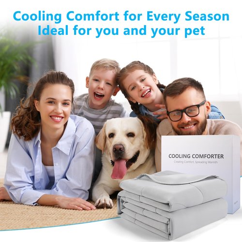 Cooling Comforter, Cooling Blanket Queen Size - Soft & Breathable All-Season Quilt for Bed, Sofa, or Travel, Machine Washable Queen Size Bedding (90"x90", Grey)