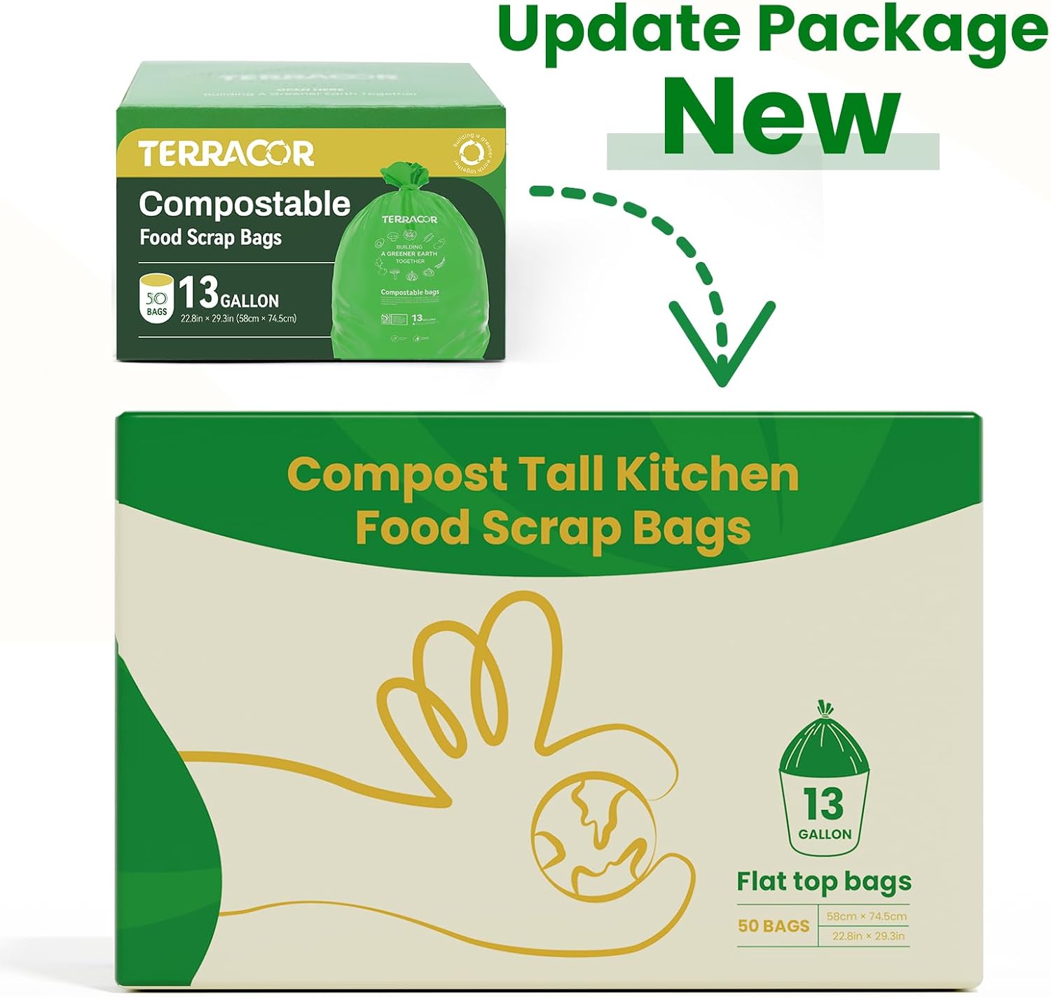 Skiennix 13 Gallon Compostable Trash Bags - Heavy Duty Kitchen Waste Bags | 50 Count, BPI Certified
