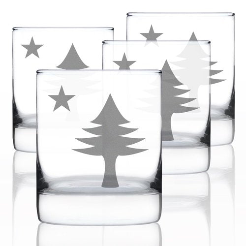 Bevvee Old Maine Flag - Whiskey Rocks Glasses - Set of 4 - Original 1901 State of Maine Flag Gifts for Women & Men Mainers - 10.25 Ounce