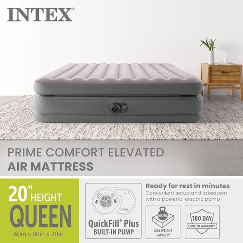 Intex Dura Beam Plus Air Mattress - Elevated Comfort with Built-In Electric Pump | Queen Size