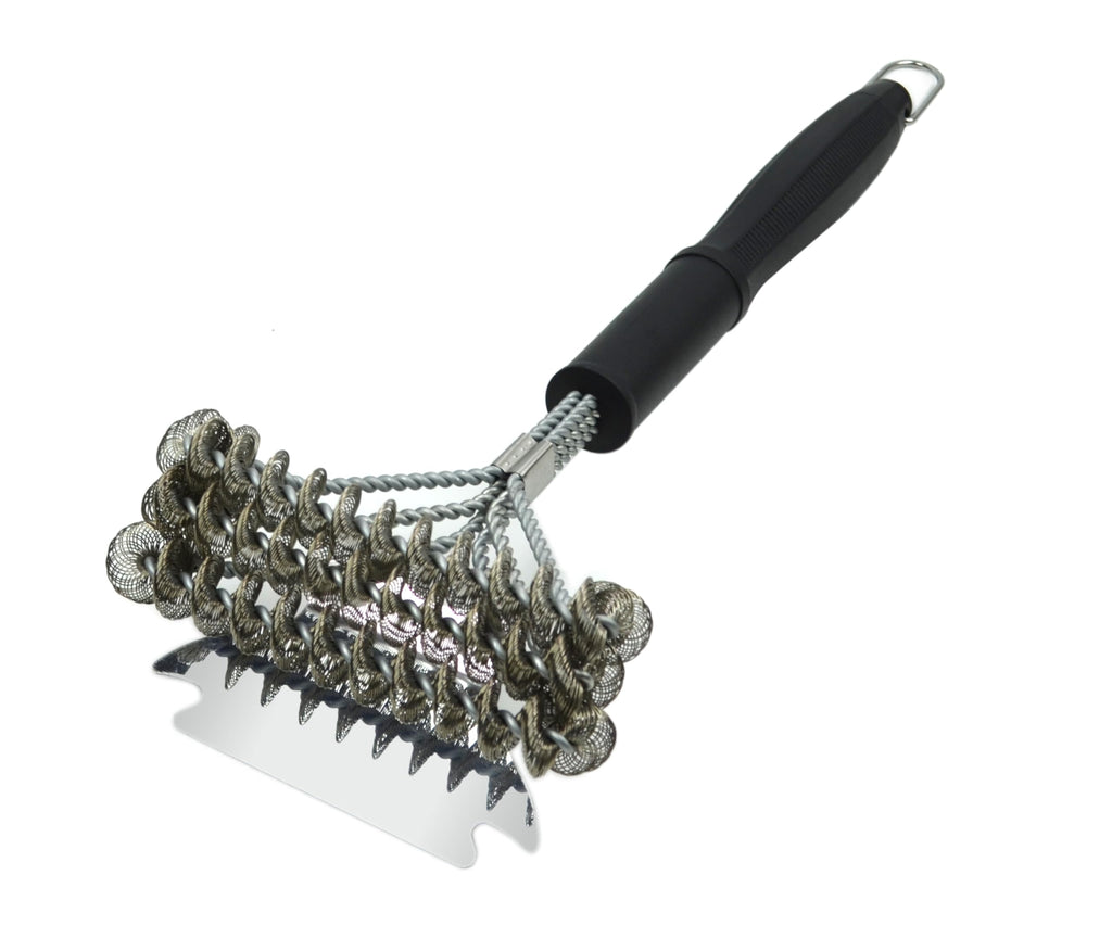 MIJIG Bristle-Free Grill Grate Cleaning Brush and Scraper with Stainless Steel Triple Helix Head (Safe for Charcoal, Gas, Electric, and Porcelain Grills)
