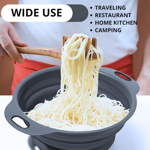Black Silicone Collapsible Colanders - Kitchen Plastic Foldable Strainers for Pasta Small Camping Colander Bowl for Food