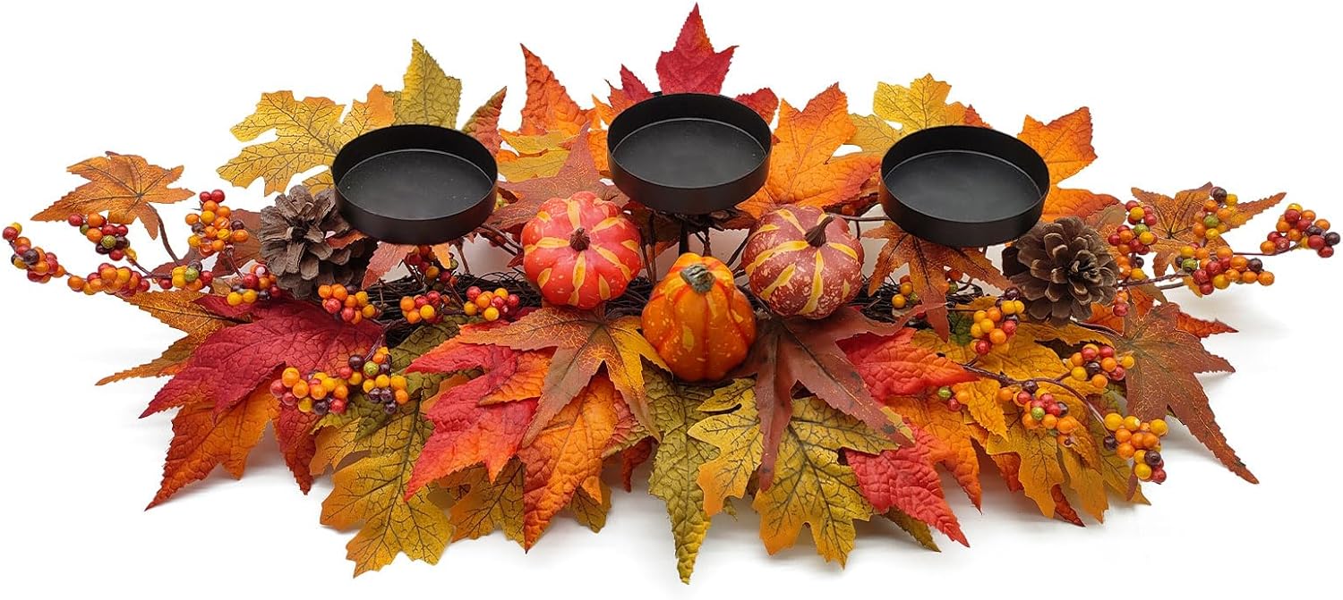 Regine Switzerland Thanksgiving Centerpiece - Artificial Gourd & Pumpkin Decor with Pine Cones & Maple Leaves | Perfect for Dining Table & Fireplace Mantel