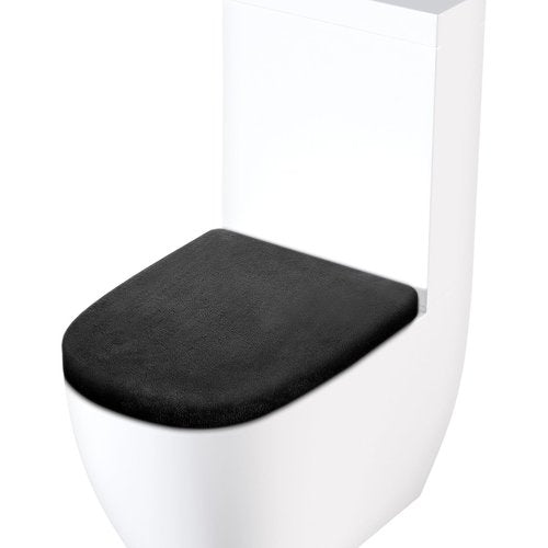 Xelsluthe Microfiber Toilet Lid Cover, Soft Velvet Toilet Cover, Absorbent, Comfortable Bathroom Toilets Lid Covers Seat Fits Most Toilets Lids for Black, Elastic Bottom Fabric Seat