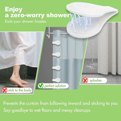 4 Pack Magnetic Silicone Shower Curtain Clips for Keeping Liner Closed to Wall Against Water Splashing Out, Self Adhesive Windproof Splash Holder, Easy to Use & Install, No Damage to Surface (White)