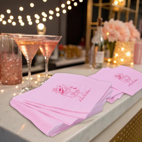 Pink Martini Cocktail Napkins,Bikinis and Martinis Bachelorette Party Decor, A Bride In A Tini Bit Party Supplies, Pack of 50ct