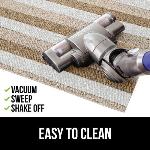 GORILLA GRIP Heavy Duty Striped Doormat, Thick Bristles, Crush Proof Texture, Catches Dirt from Shoes, Strong Backing, Easy to Clean, Indoor and Outdoor Entrance Mats, 24x16, White Cream Beige