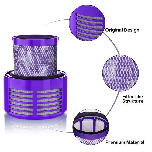 Leadaybetter Vacuum Filter Replacements for Dyson V10 Cyclone Series, V10 Animal, V10 Absolute, V10 Total Clean, SV12, Part No. 969082-01 (2 Pack Filters and 1 Clean Brush)