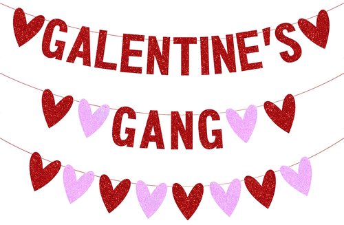ricluck Galentines Gang Banner Decorations, Red Heart Banner Girls Ladies Celebration Valentine Fireplace Decor Valentine's Day Party Supplies