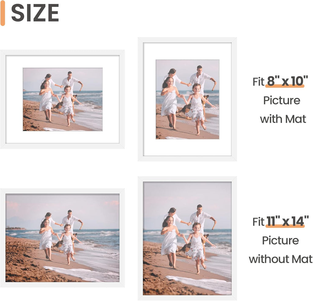 Upsimples 11x14 Picture Frame Set of 5 - Display 8x10 Photos with Mat or 11x14 Without Mat | White Wall Gallery Frames