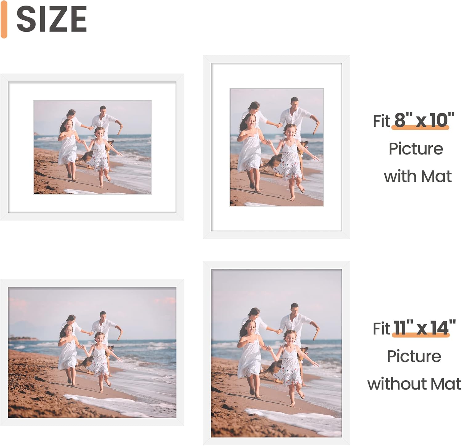 Upsimples 11x14 Picture Frame Set of 5 - Display 8x10 Photos with Mat or 11x14 Without Mat | White Wall Gallery Frames