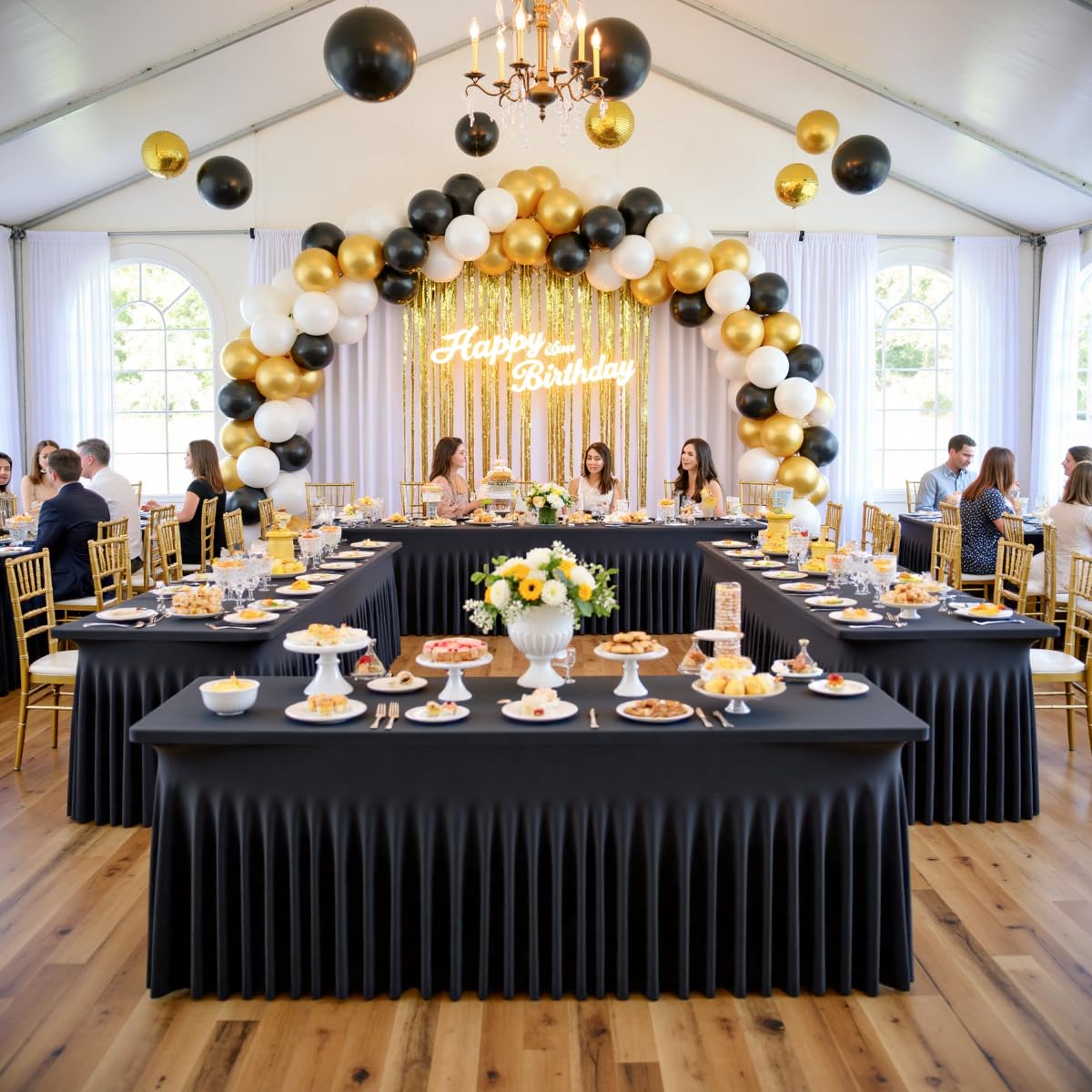 Outpain Black Spandex Table Clothes for 5 Foot Rectangle Tables-4Pack 5FT Spandex Fitted Table Cover, Wrinkle Free Tablecloths with Skirt for Parties, Wedding, Birthday, Banquet, Festival