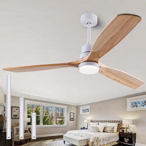 dearnow 56" Wooden Ceiling Fans with Lighted Remote Control, Indoor Outdoor Wooden Ceiling Fan, Outdoor Modern Ceiling Fan with 3 Fan Blades for Patio, Living Room, Bedroom, Farmhouse etc.…