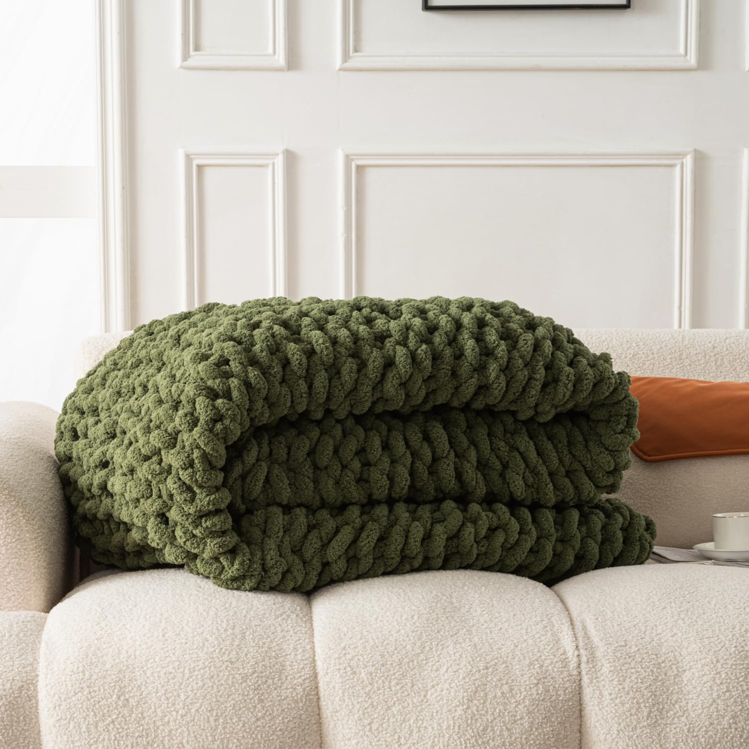 Ultra Soft Chunky Knit Throw Blanket 40x50 Hand Knitted Warm Chenille Throw Blanket, Home Decor Soft Thick Yarn Cable Knit Blanket Breathable Fleece Banket Christmas for Couch Bed Sofa Best Gift